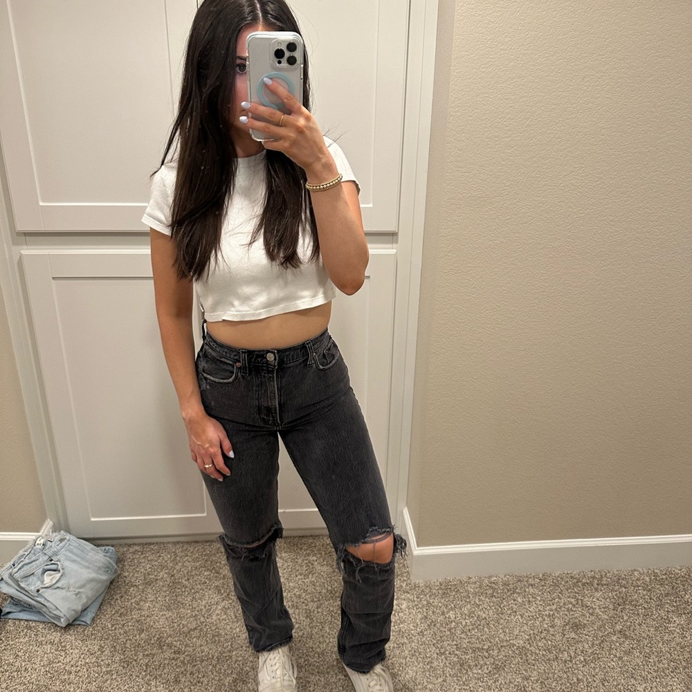Abercrombie & Fitch Black washed 90s Straight ultra high rise jeans